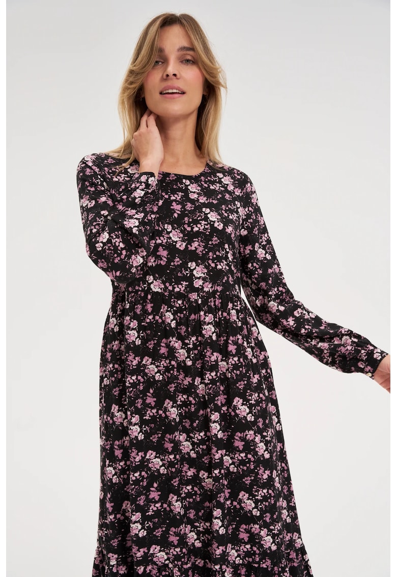 Rochie midi cu imprimeu floral negru - Negru