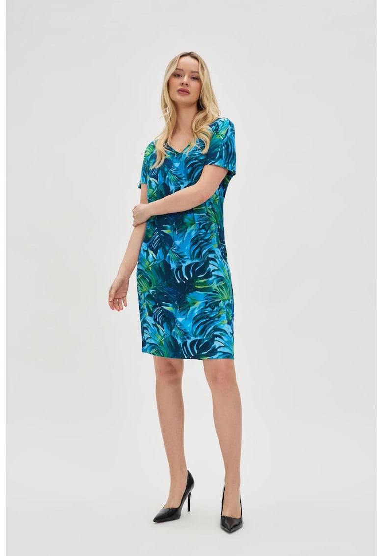 Rochie albastra cu imprimeu tropical - Albastru