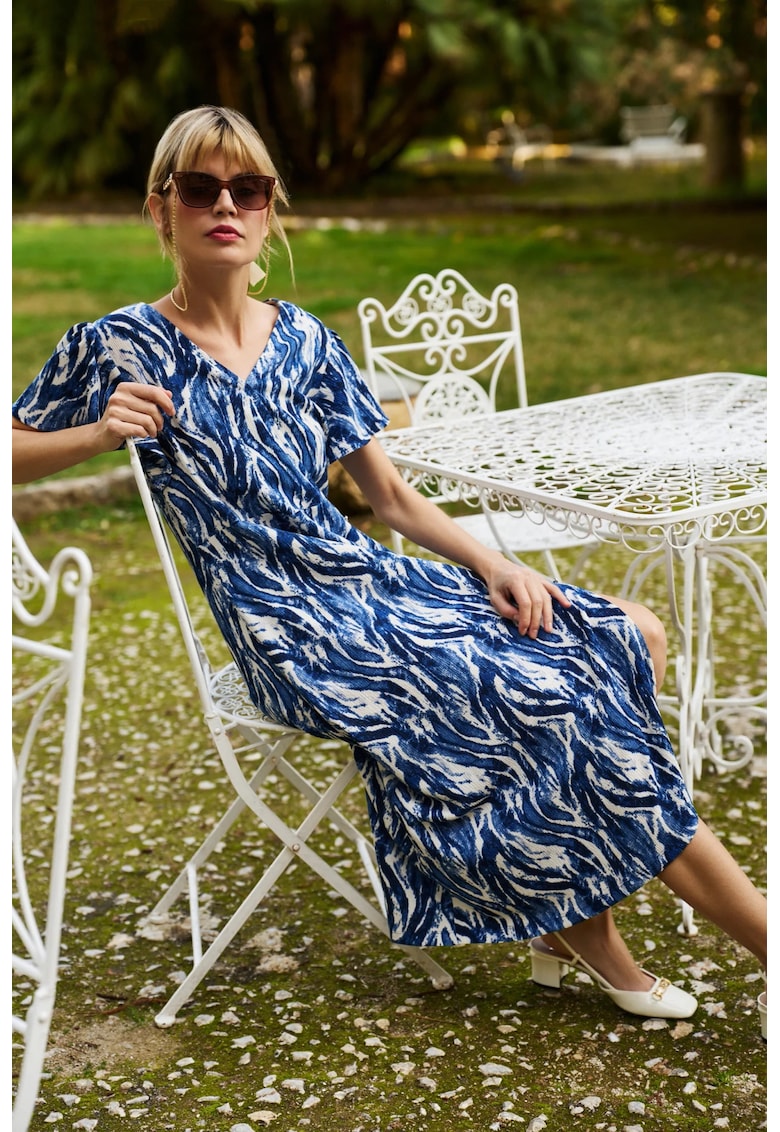Rochie midi cu maneci scurte albastra - BLUE