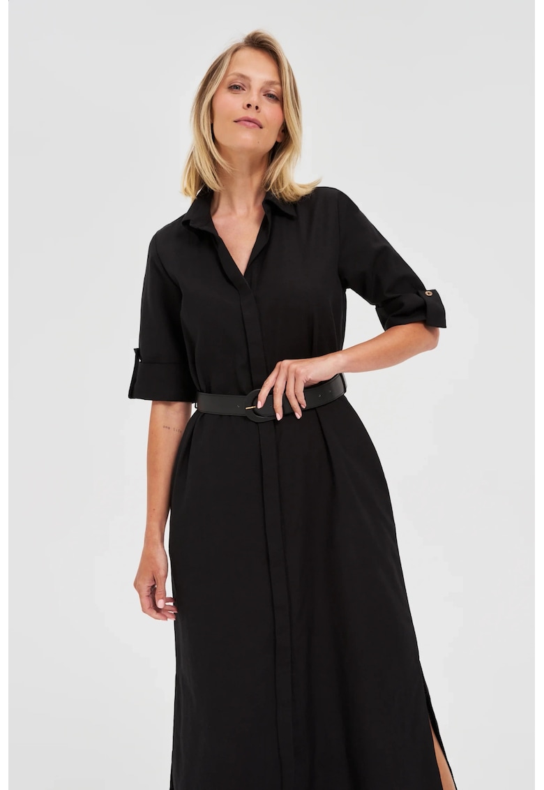 Rochie midi neagra tip camasa - Negru
