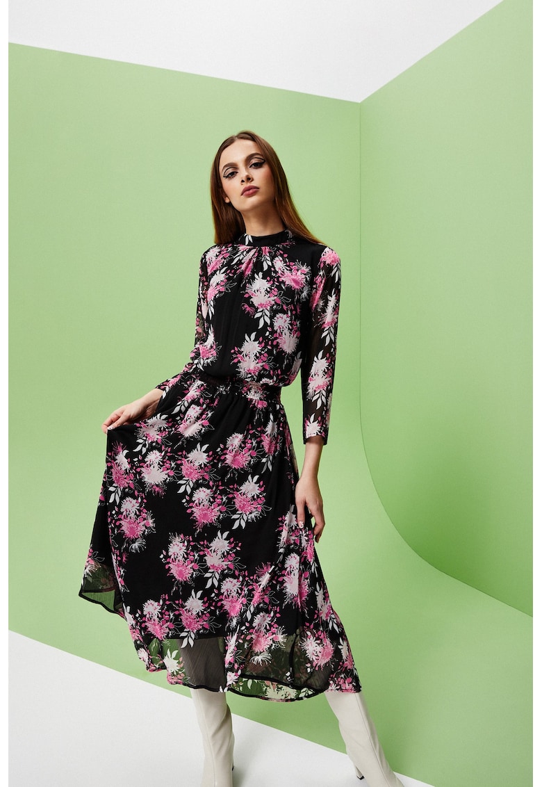 Rochie din chiffon cu imprimeu - Negru