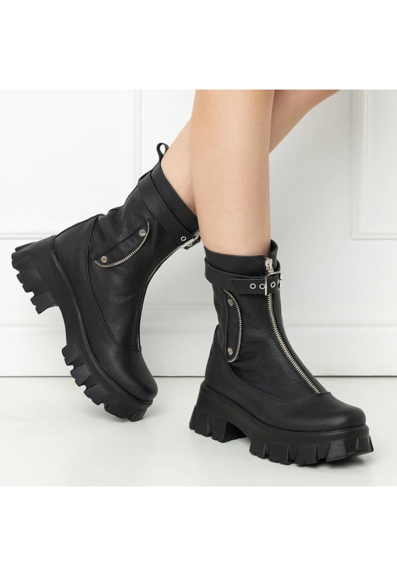 Ghete din piele naturala cu detalii cu fermoar decorativ Epic
