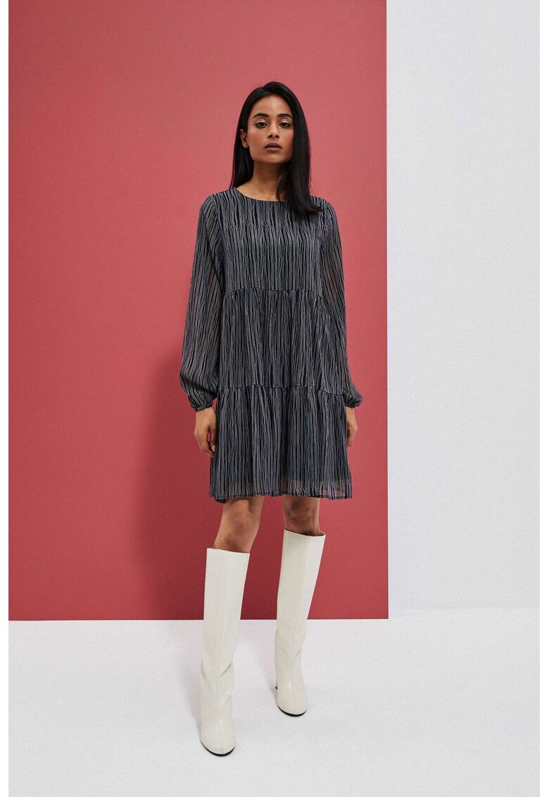 Rochie trapezica neagra cu imprimeu - Negru