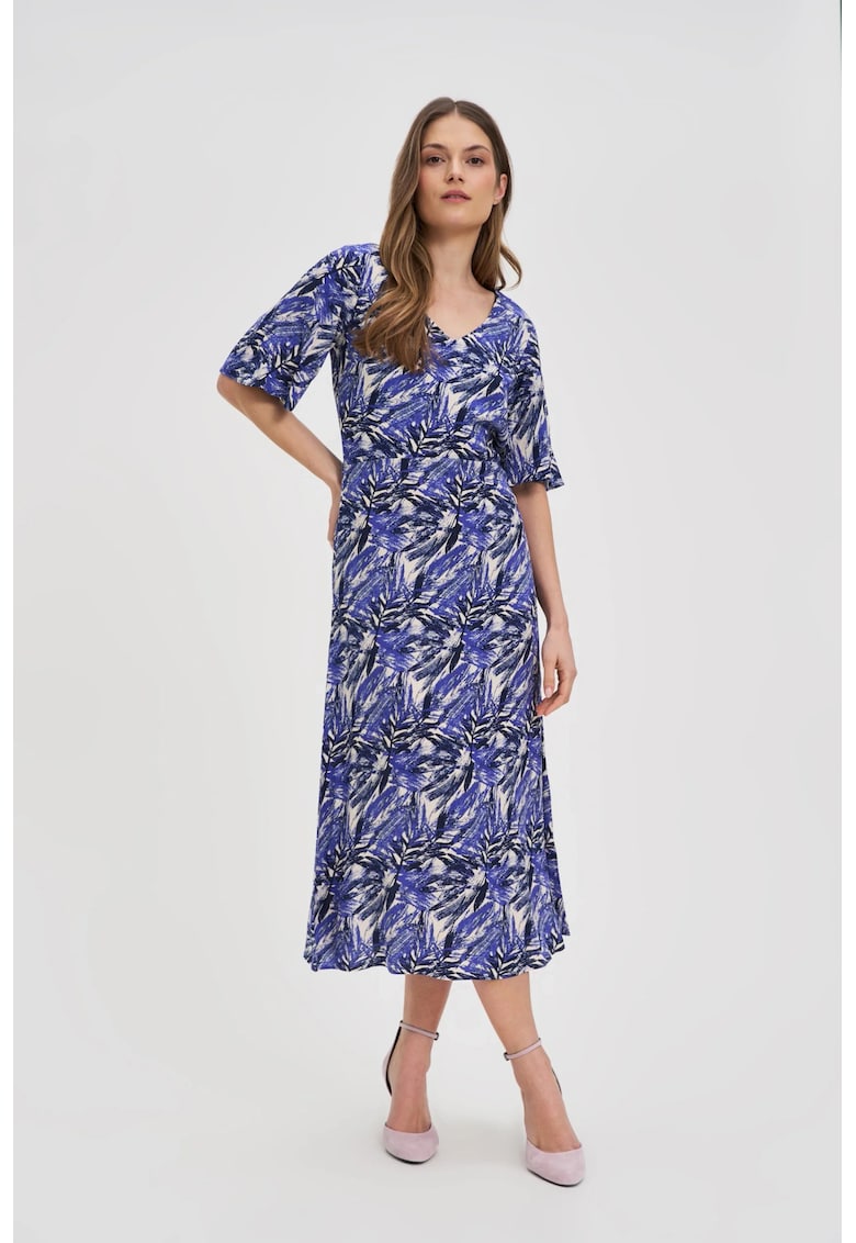 Rochie midi din viscoza albastra inchisa - BLUE