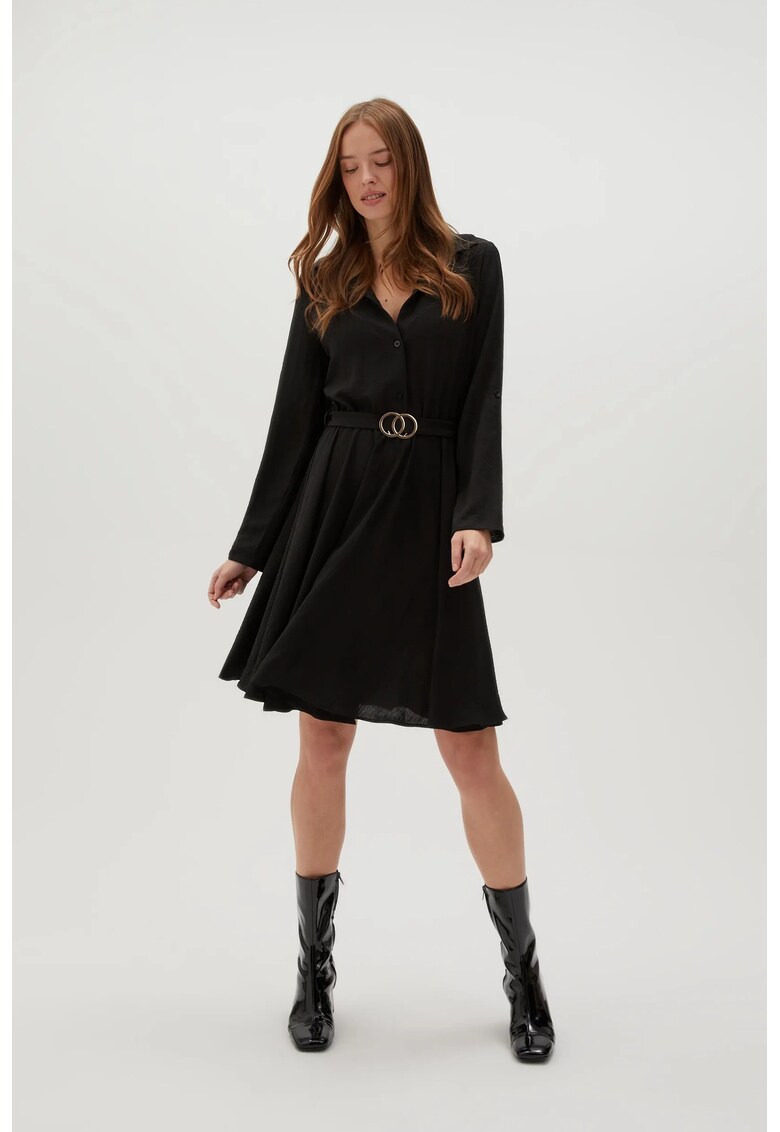 Rochie Camasa cu Cureaua Eleganta Neagra - Negru