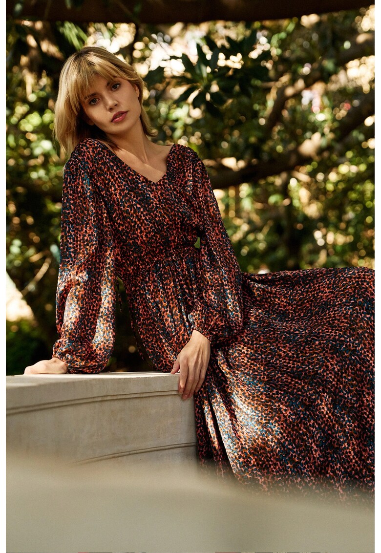 Rochie maxi cu maneci bufante - maronie - Maro