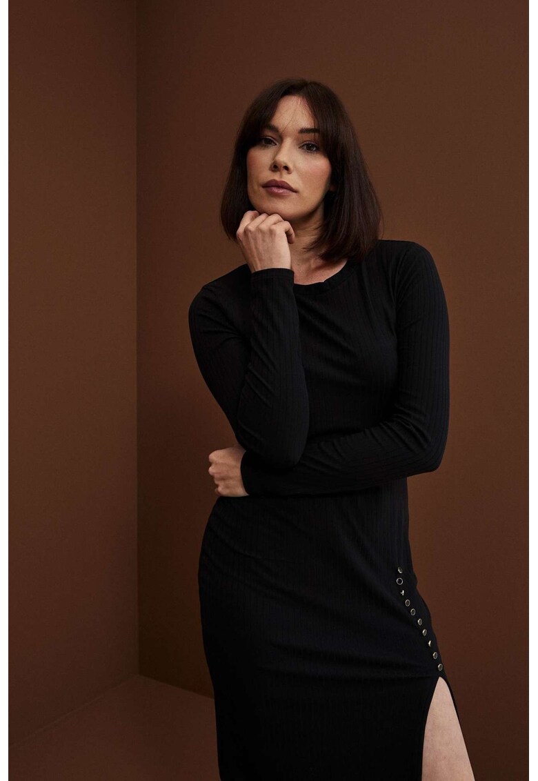 Rochie cu Dungi neagra - XS - cu maneci lungi si decolteu in V