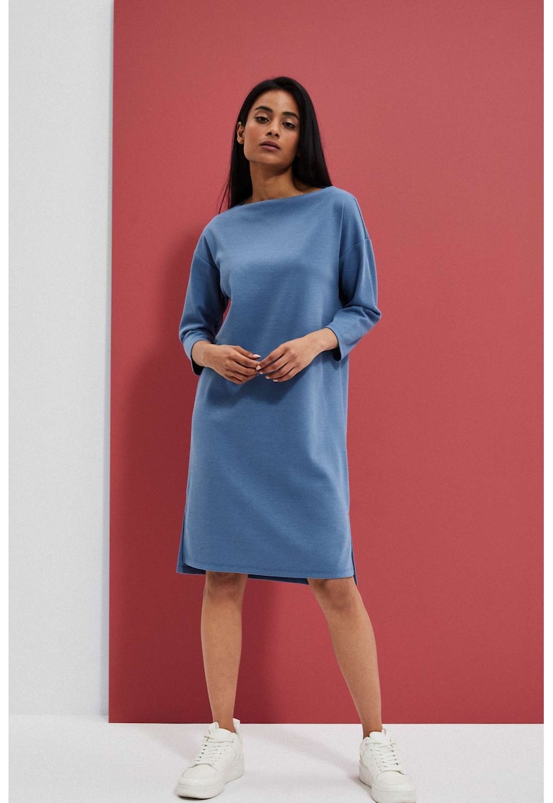 Rochie albastru închis - trapezoidală - maneci 3/4 - mărime - BLUE
