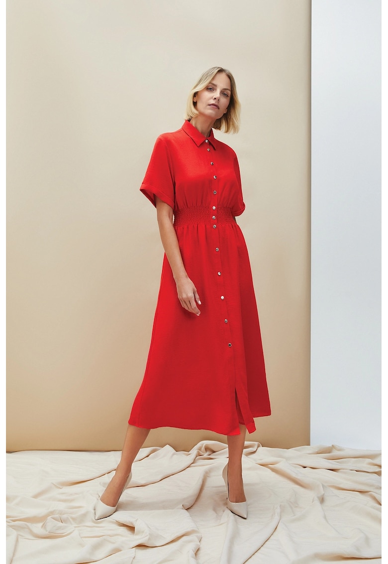 Rochie Midi Camasa Rosie - Rosu