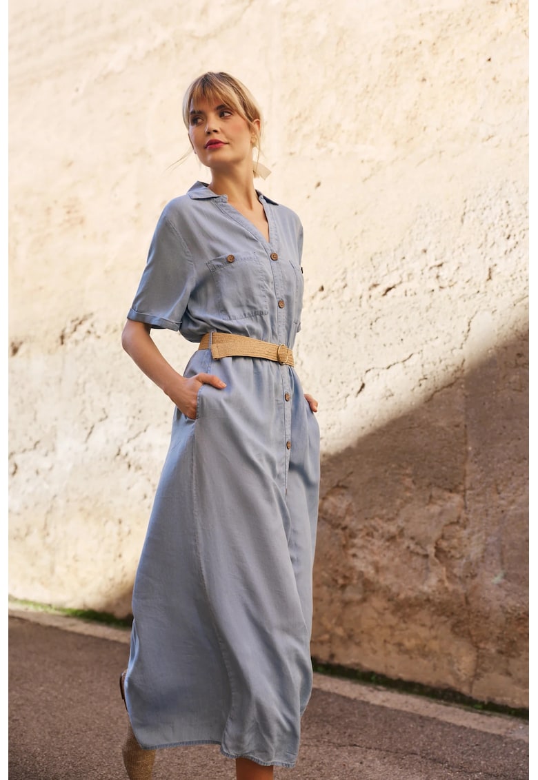Rochie din lyocell cu curea albastra - BLUE
