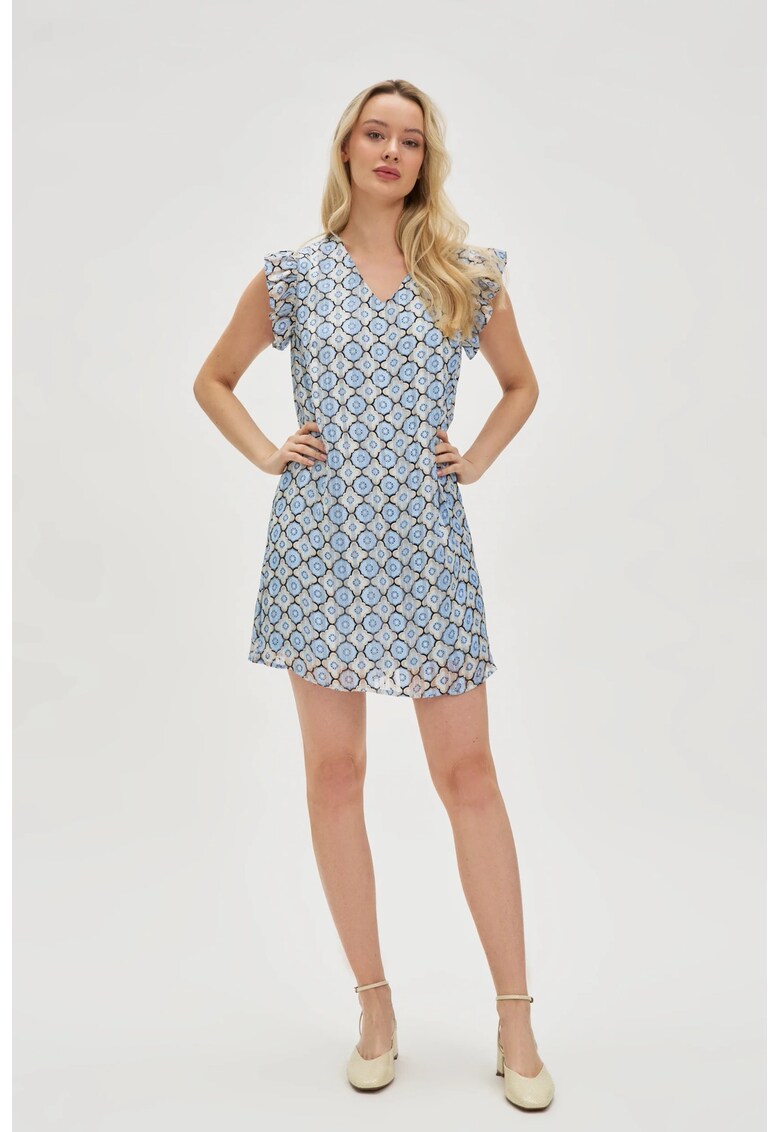Rochie albastra din viscoza cu model - BLUE