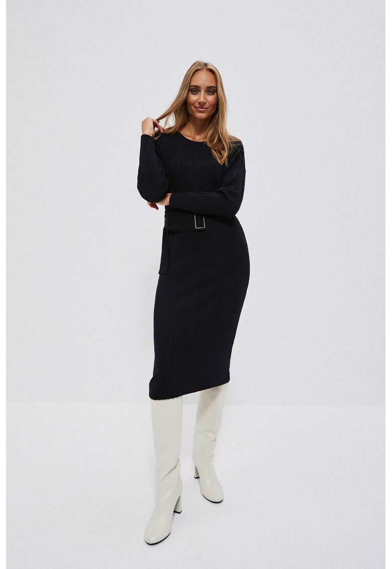 Rochie neagra cu dungi si curea - Negru