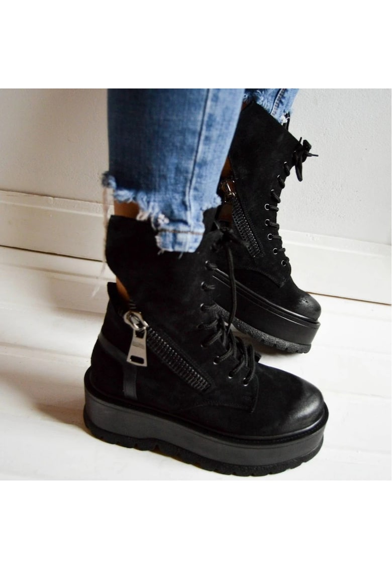 Bocanci din piele cu fermoar decorativ Wings