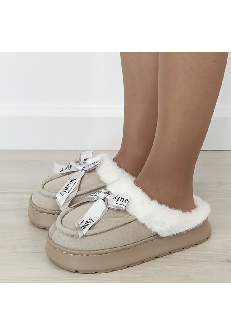 Papuci de casa dama imblaniti Bej 9725 112 18449
