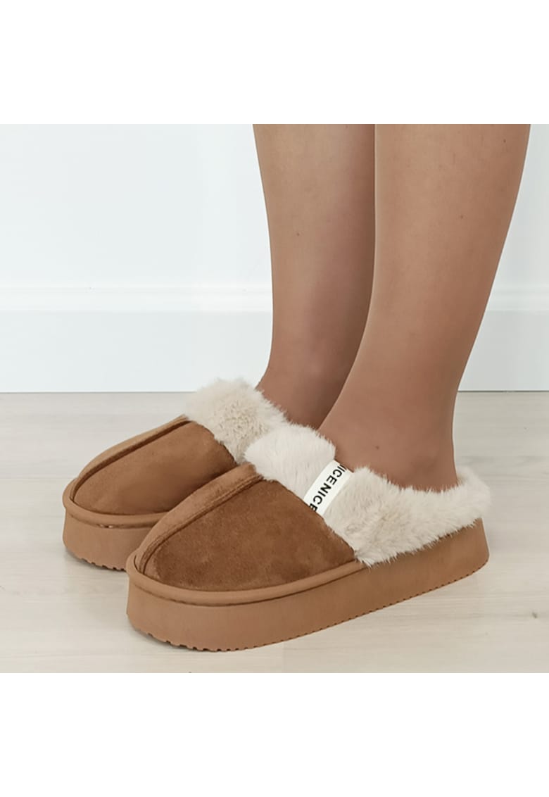 Papuci de casa dama imblaniti Camel 9719 112 18458