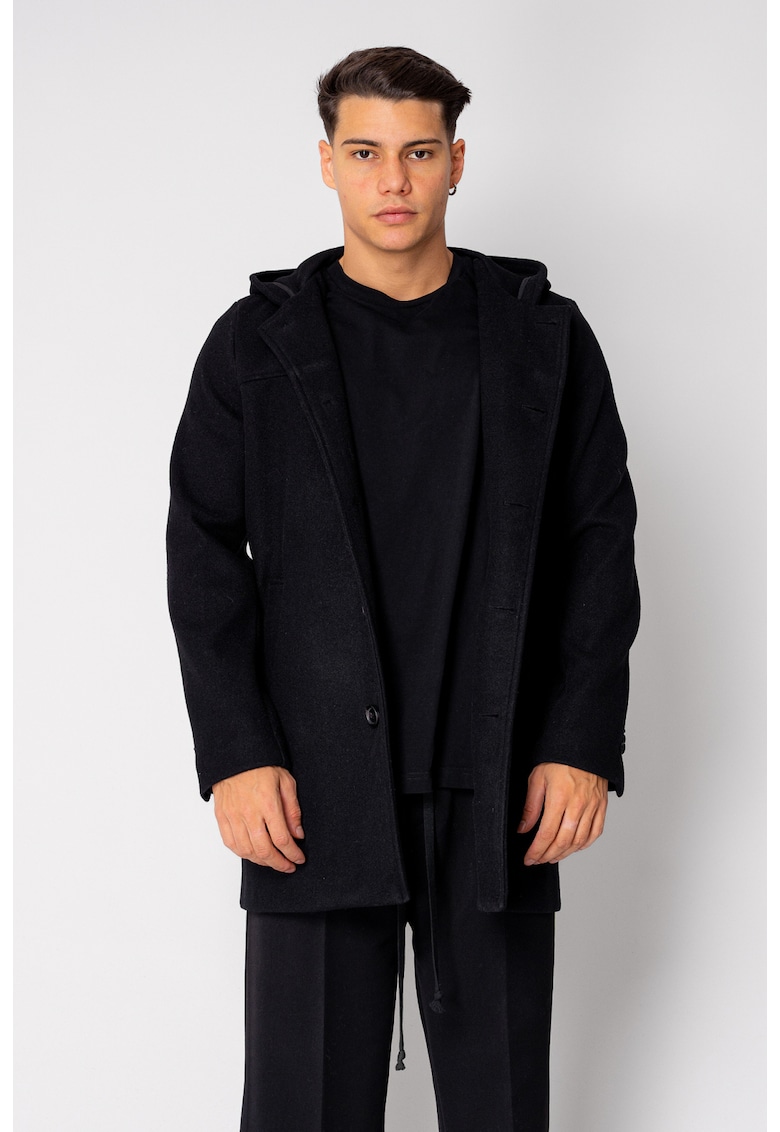 Palton lung cu gluga Black 18867