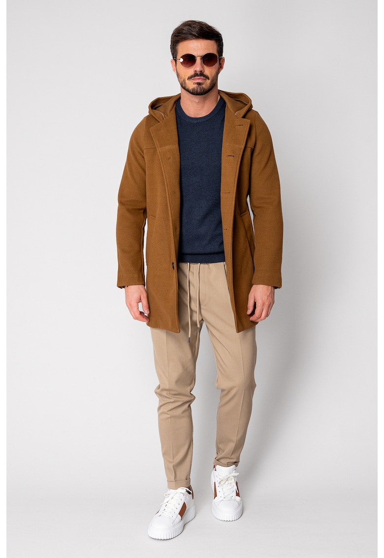 Palton lung cu gluga Brown 18872