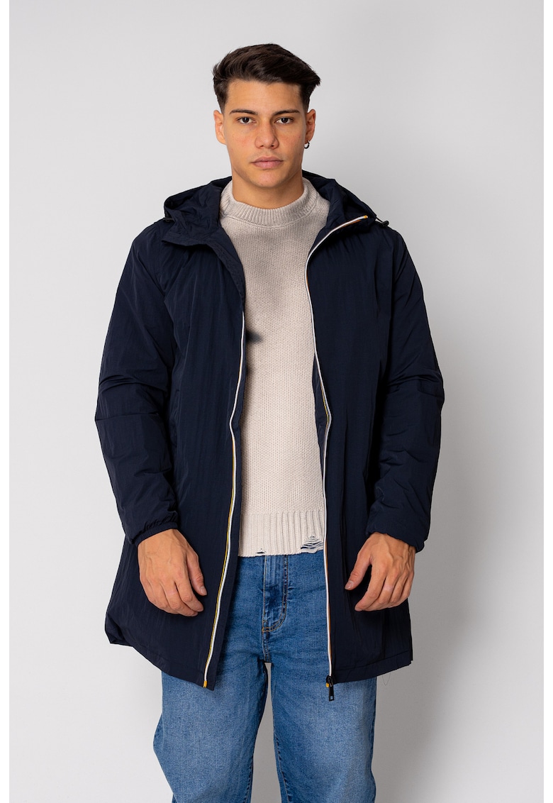 Jacheta lunga de fas cu fermoar si gluga Navy 18936