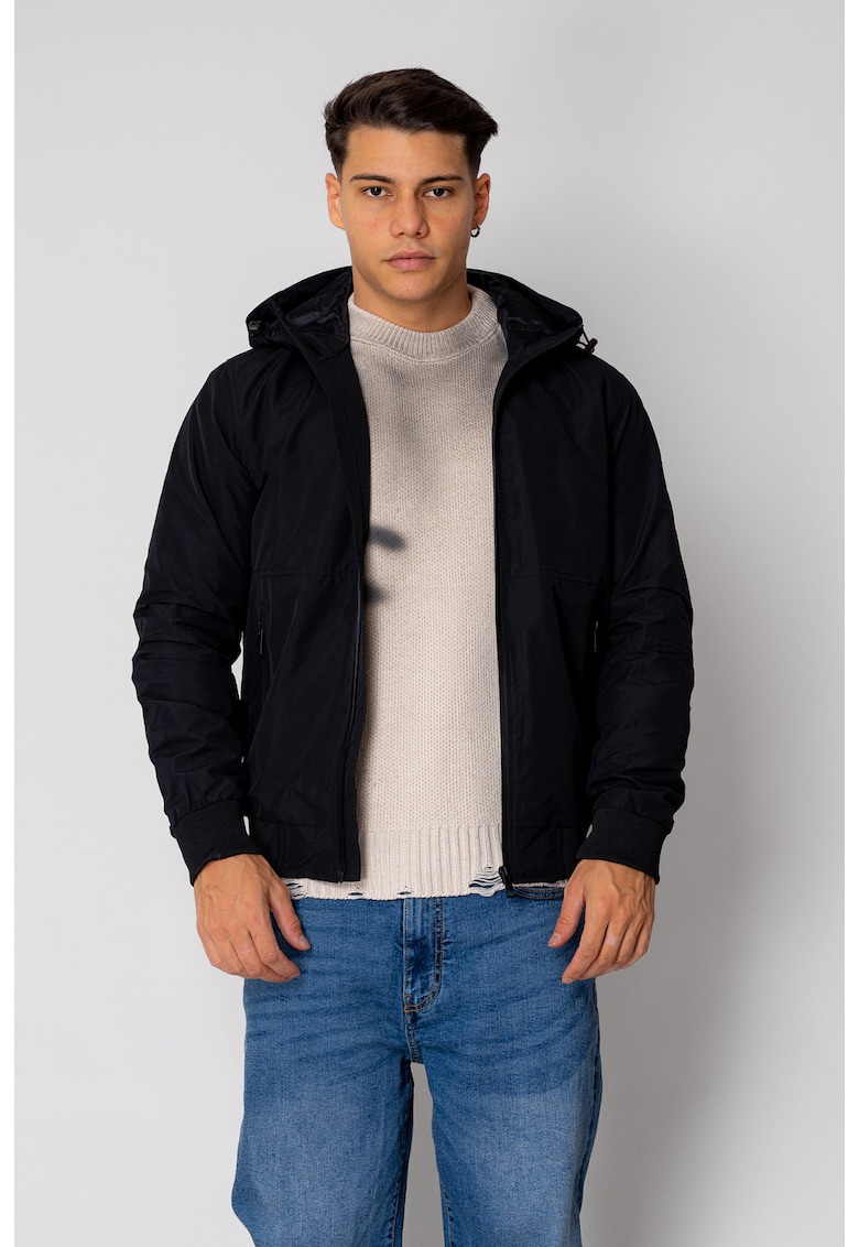 Jacheta de fas cu fermoar si gluga Black 18946
