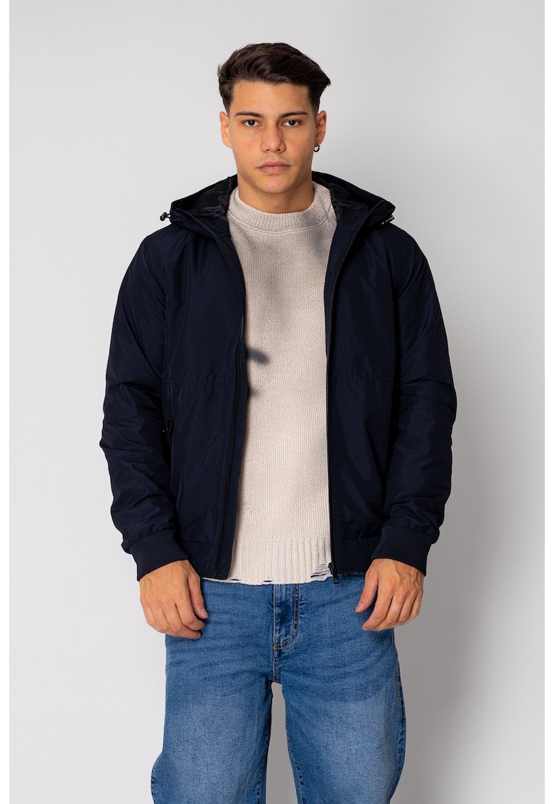 Jacheta de fas cu fermoar si gluga Black 18946