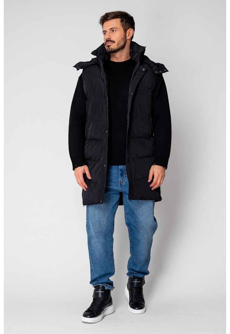 Vesta lunga cu fermoar si gluga Black I 18976