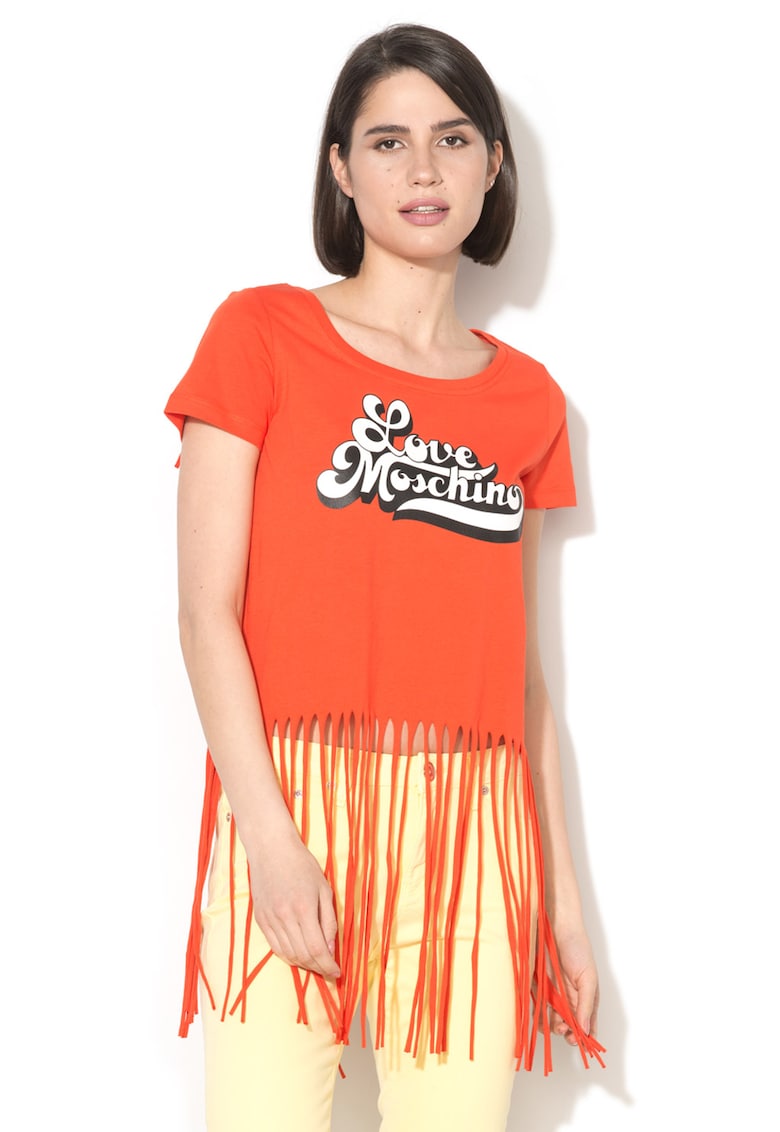 Tricou cu margini franjurate si decolteu rotund