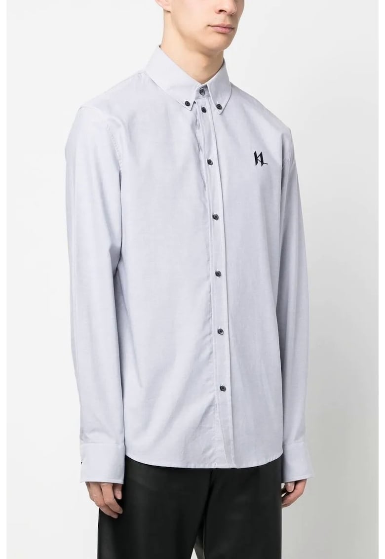 Camasa cu maneca lunga si detaliu brodat - Gri deschis