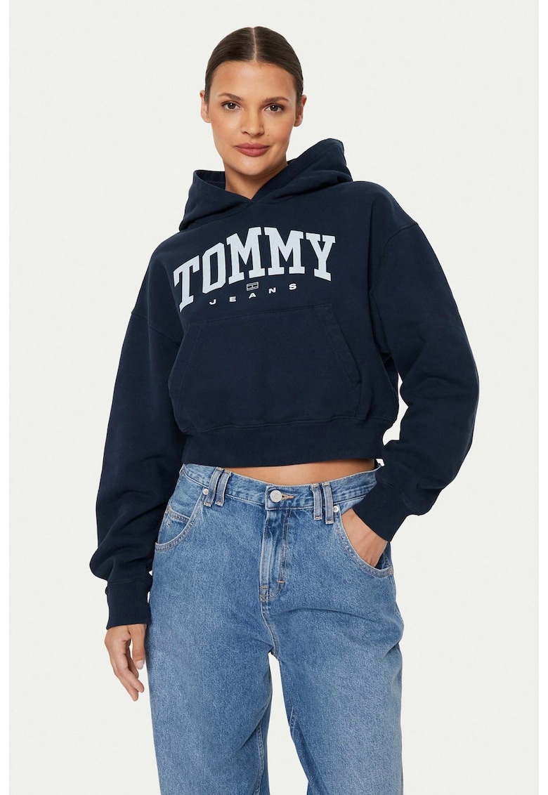 Hanorac crop cu imprimeu logo supradimensionat Varsity