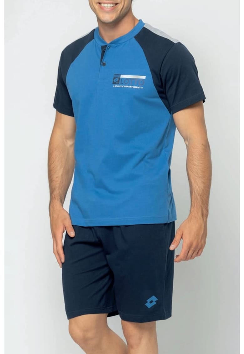 Pijama cu maneci raglan si detalii logo