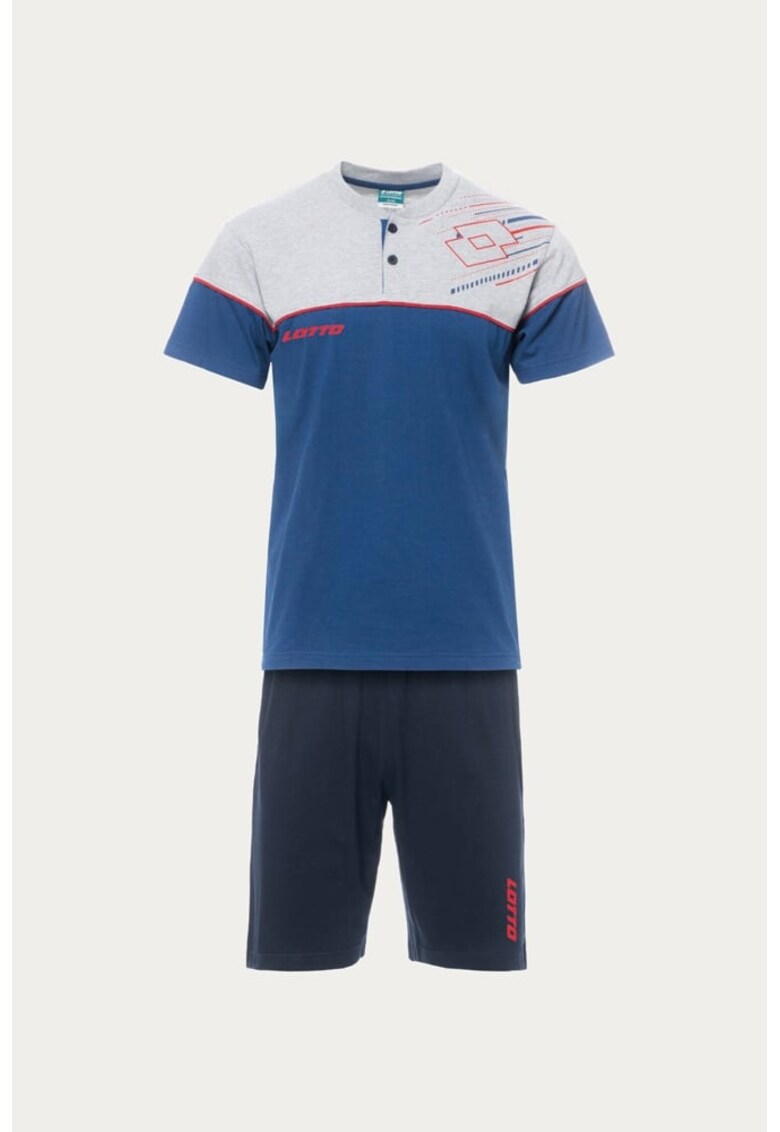 Pijama scurta cu fenta cu nasturi si imprimeu logo