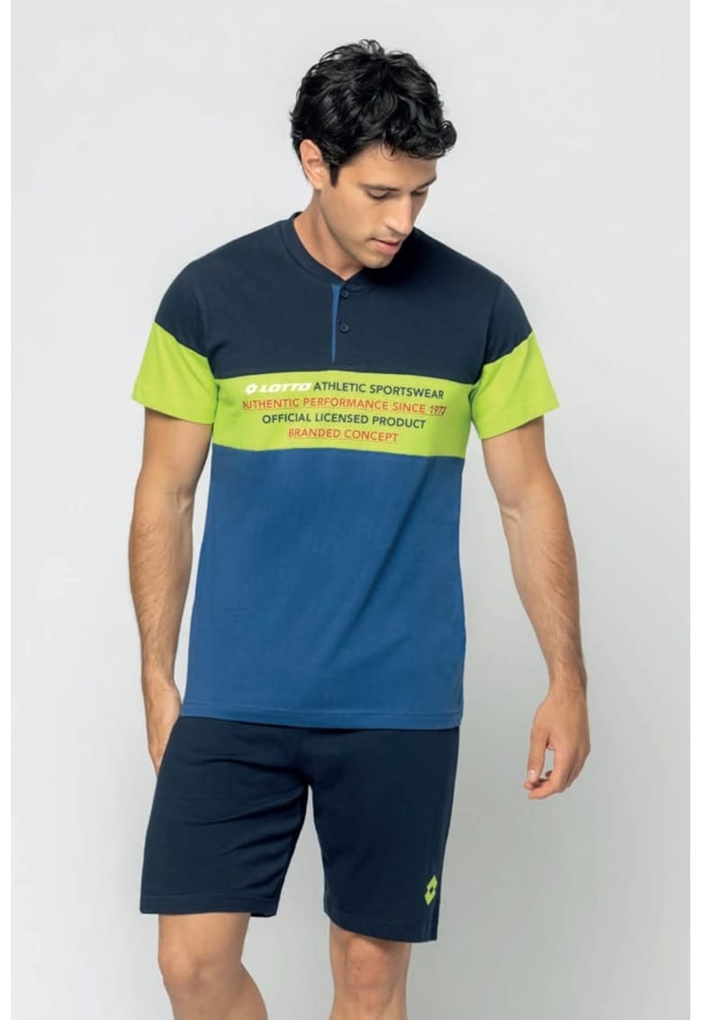 Pijama colorblock cu decolteu la baza gatului