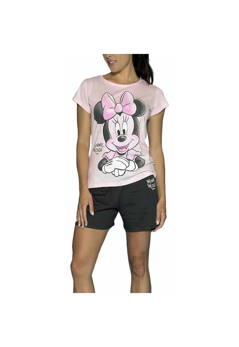 Pijama cu maneca scurta si imprimeu cu Minnie Mouse
