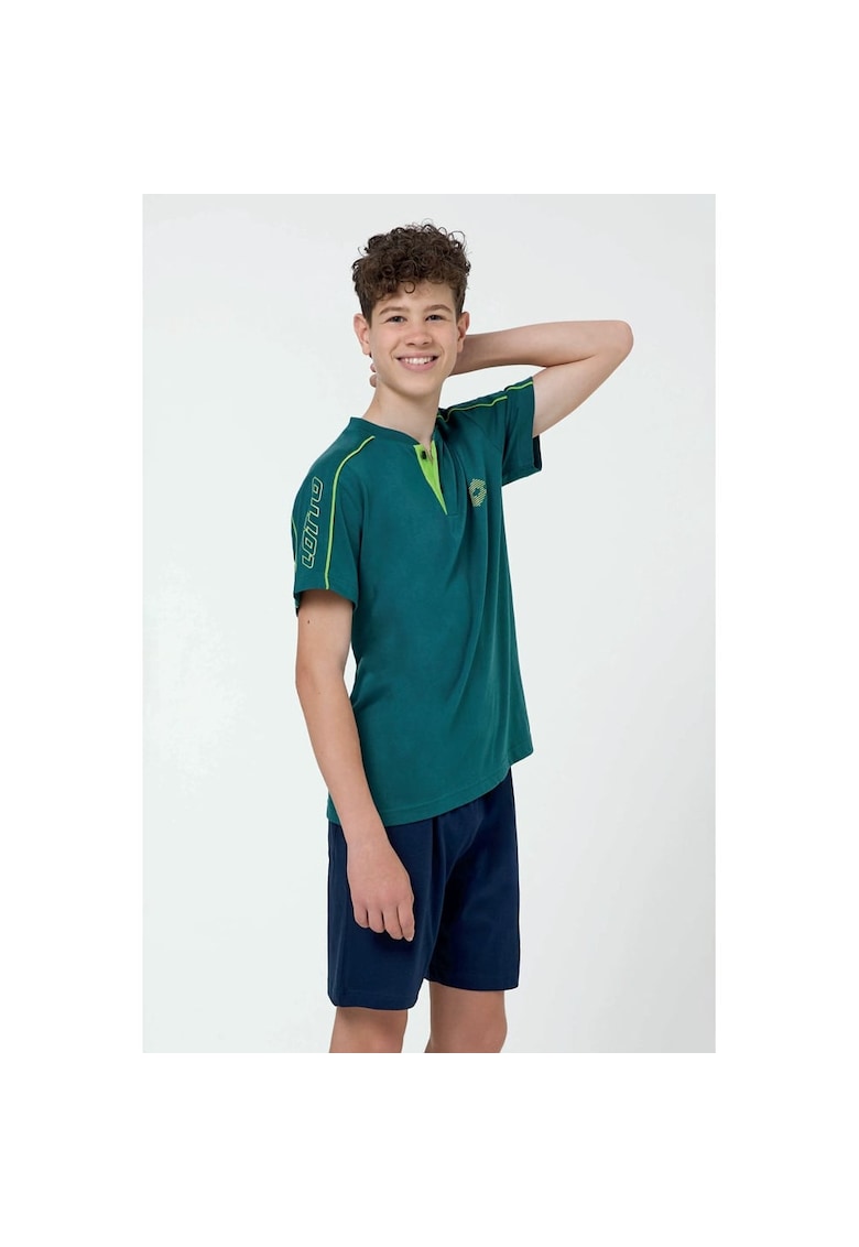 Pijama cu guler Henley - Verde