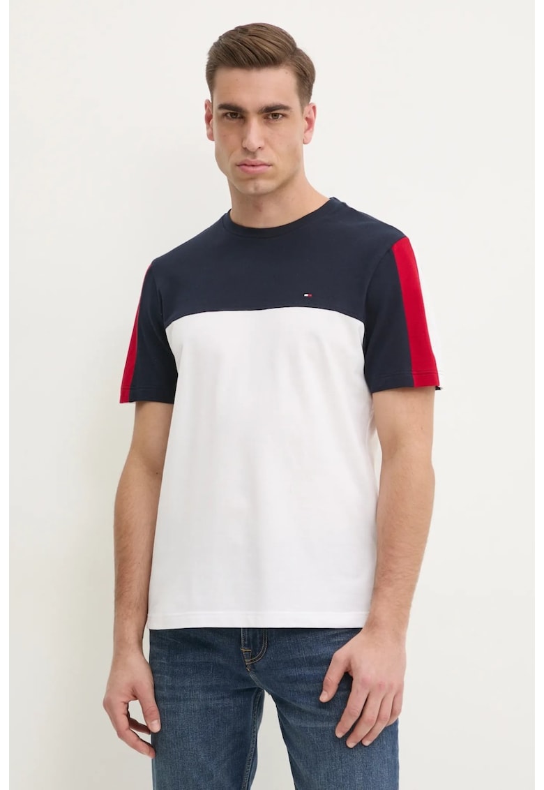 Tricou cu detaliu logo brodat - Alb/Bleumarin