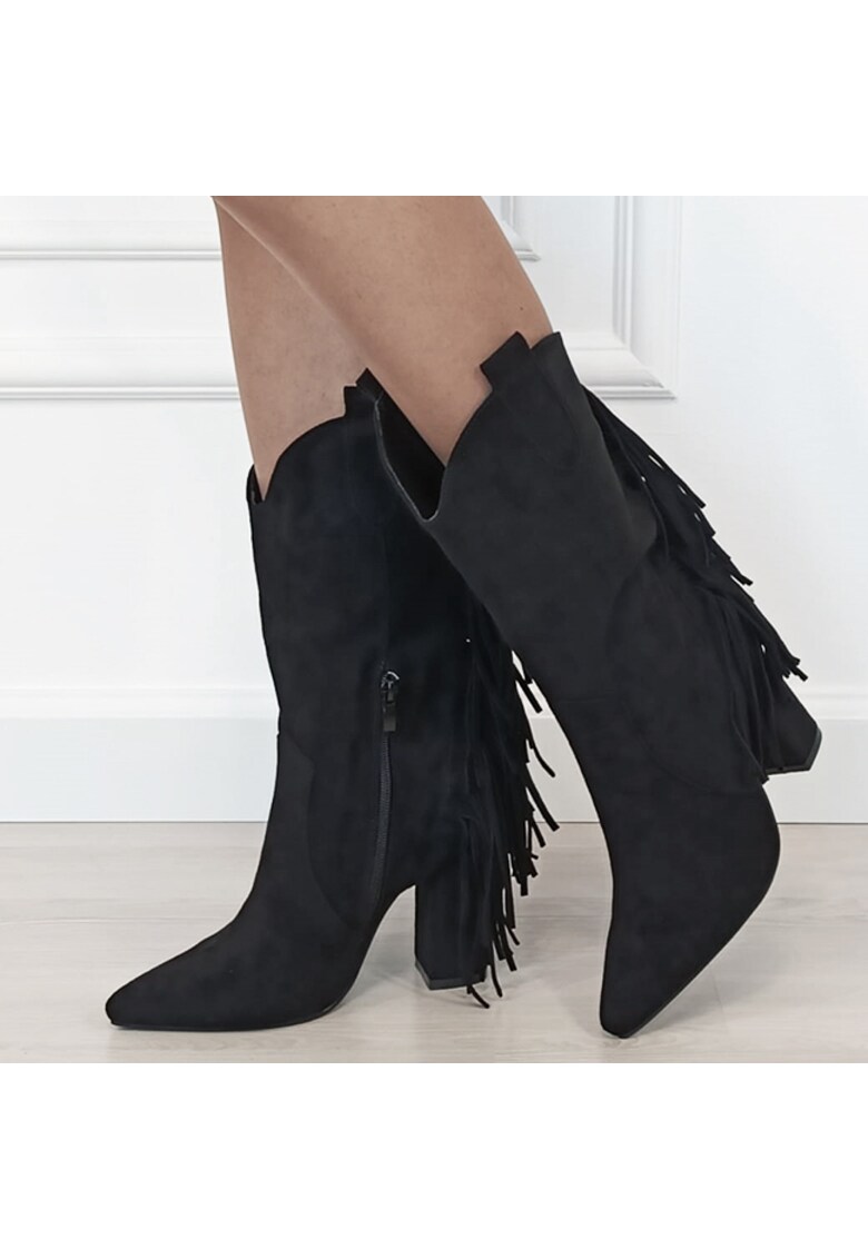 Cizme negre cu franjuri in spate 2531 115 18540