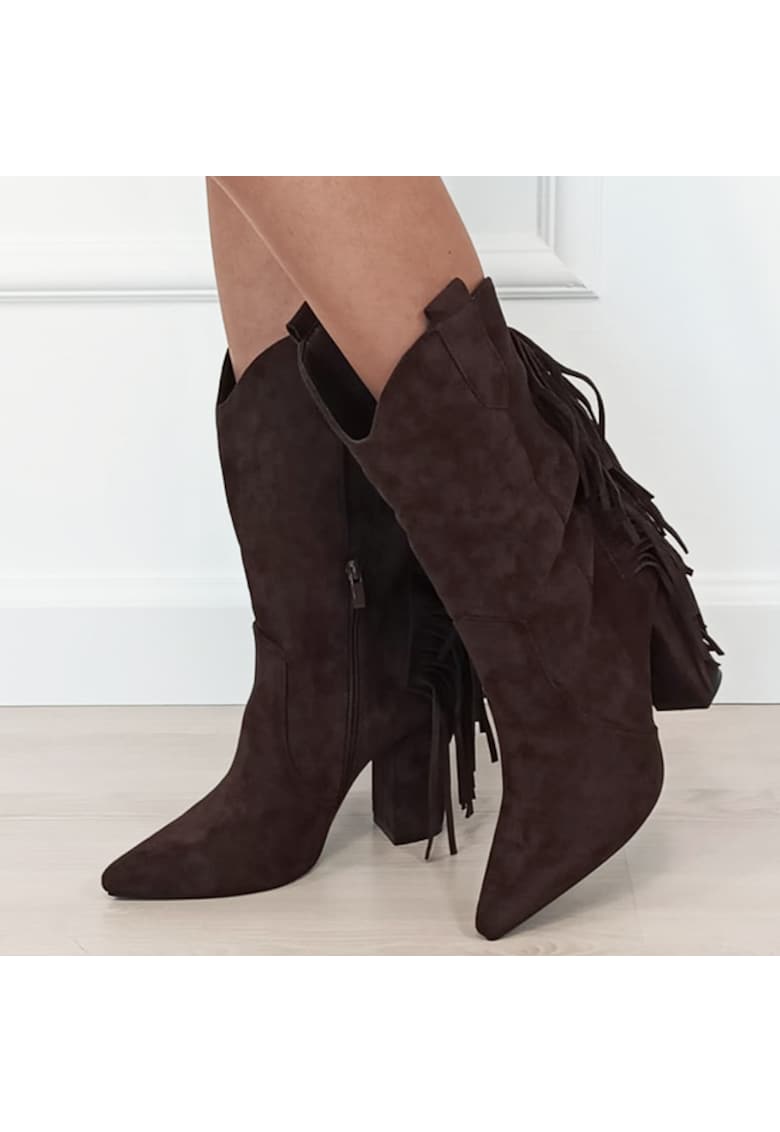 Cizme maro cafeniu cu franjuri in spate 2531 115 18546