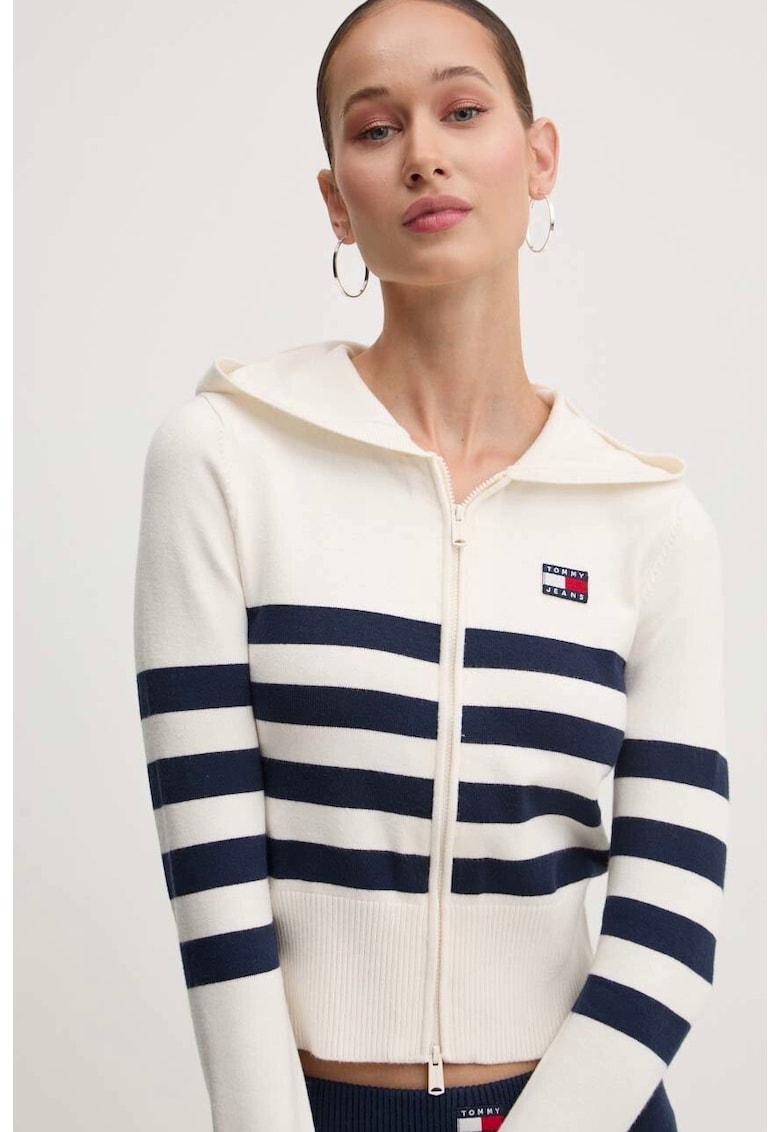 Pulover cu fermoar si imprimeu in dungi