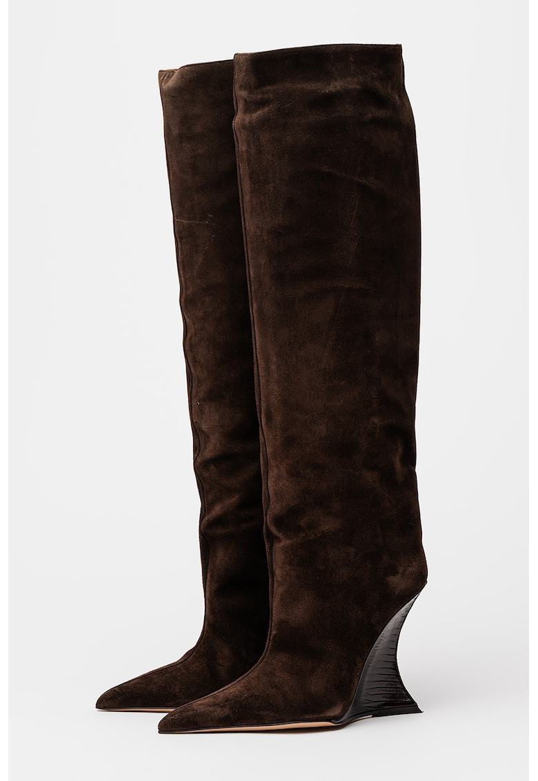 Cizme lungi pana la genunchi de piele intoarsa Nina
