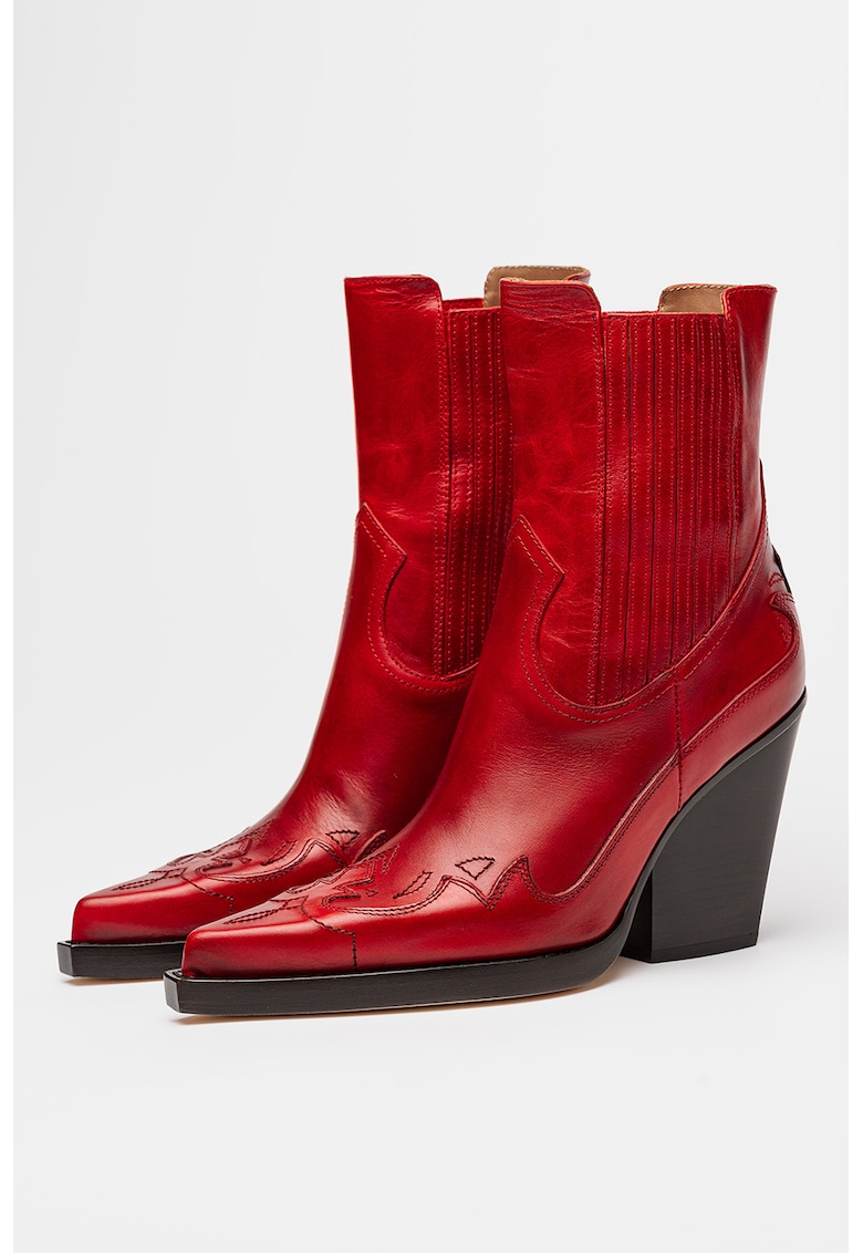 Botine de piele cu aspect brodat Dallas