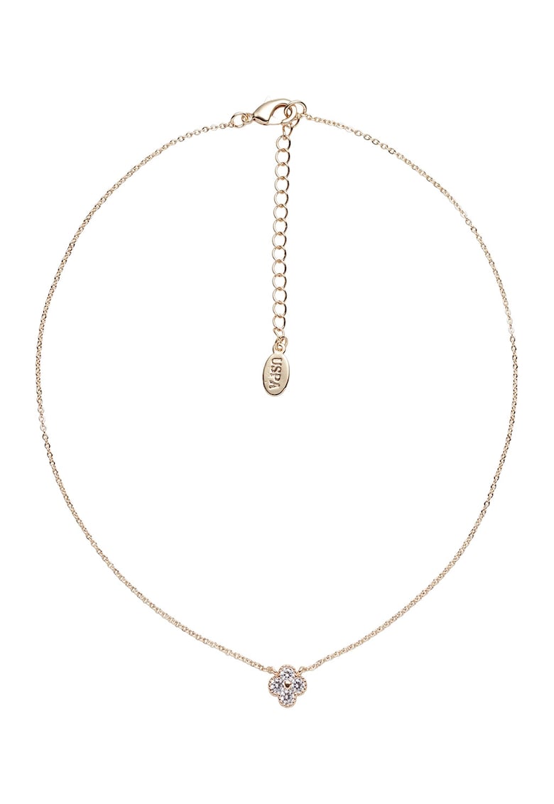 Colier cu cristale si pandantiv floral - Auriu