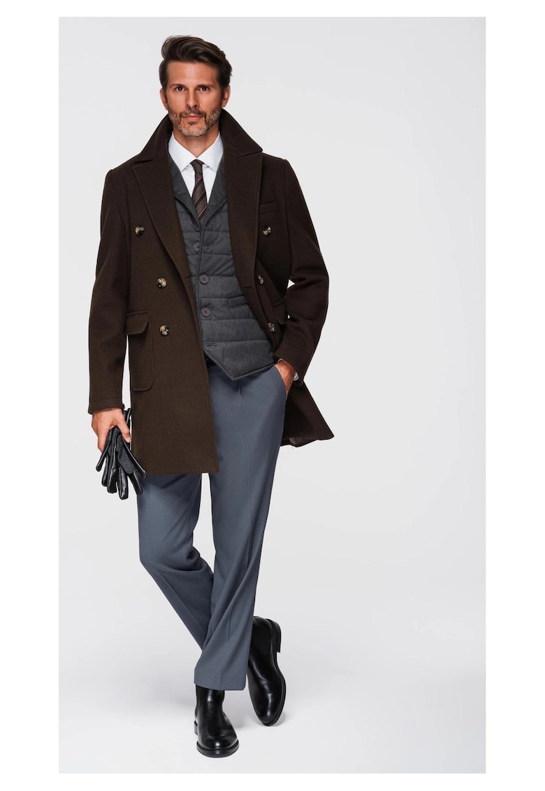 Palton cu doua randuri de nasturi si nasturi decorativi OM-COWC-0137