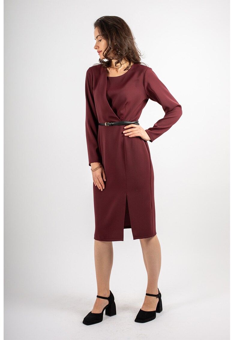 Rochie midi cu decolteu asimetric - Visiniu -