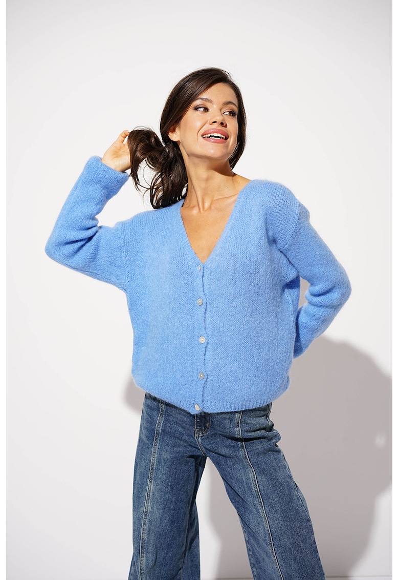 Cardigan tricotat din amestec de mohair si lana cu maneci cazute Alesia