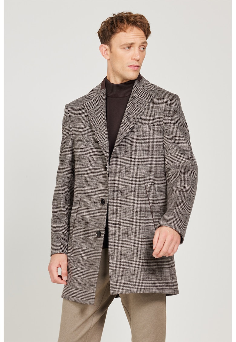 Palton din amestec de lana cu model in carouri