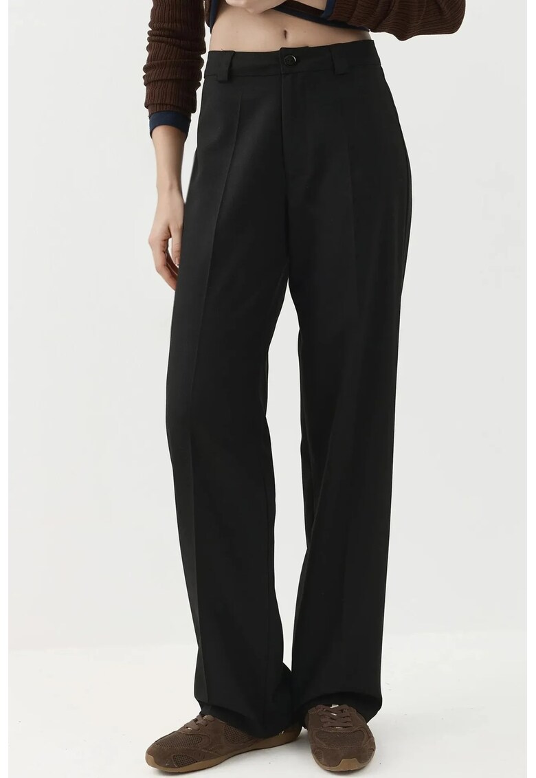 Pantaloni dama - cu picior drept - talie normala - negru - textil