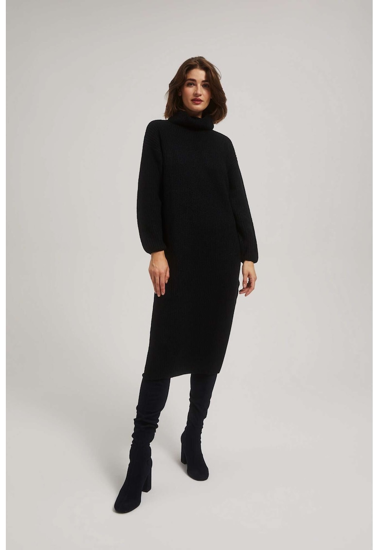 Rochie tricotata neagra cu guler inalt - Negru