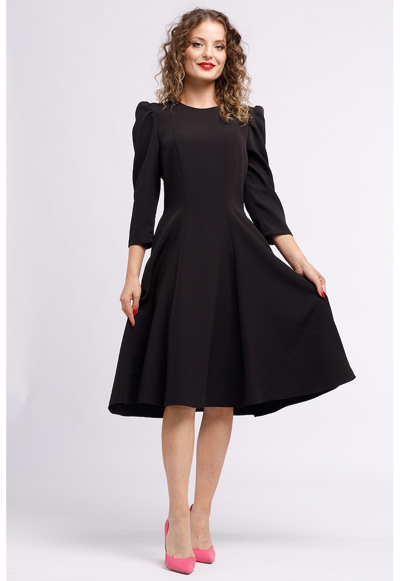 Rochie midi plisata cu buzunare laterale