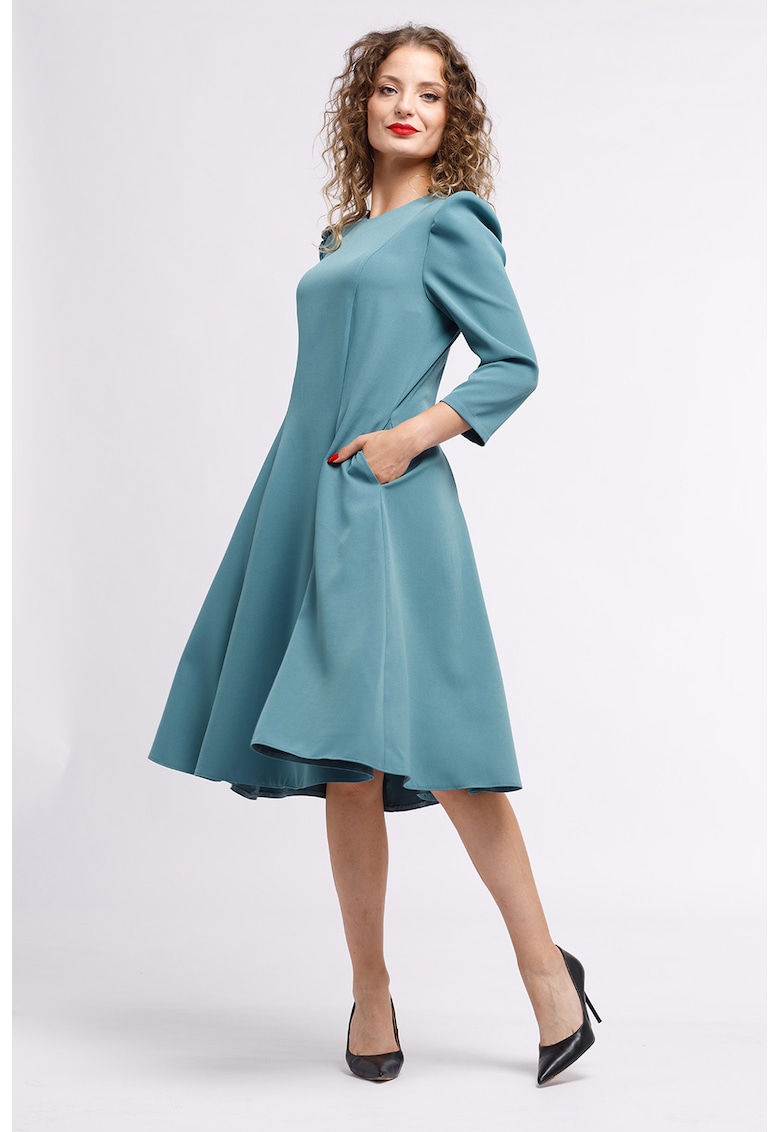 Rochie midi plisata cu buzunare laterale