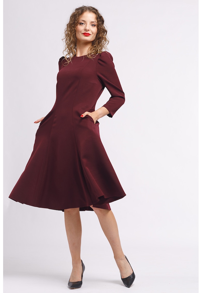 Rochie midi plisata cu buzunare laterale
