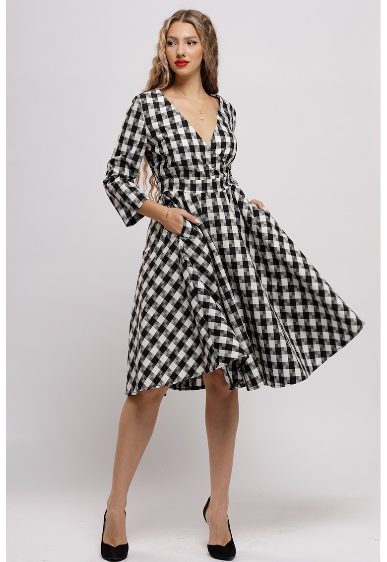 Rochie midi cu croiala in A si buzunare